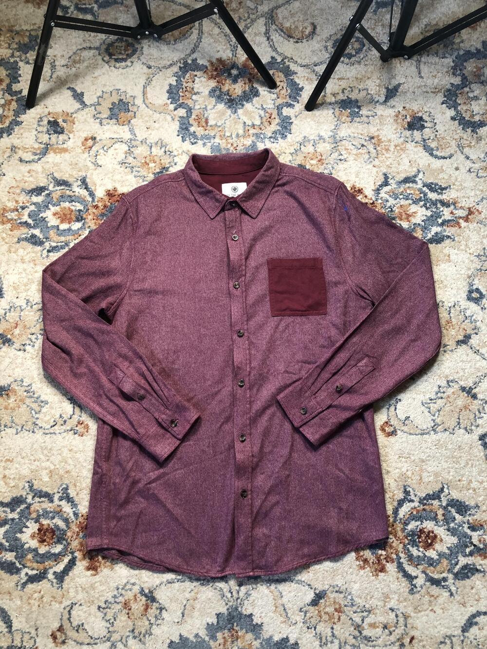 On The Byas Shirt Mens XL Maroon Burgundy Long Sleeve Button Up Pocket Casual